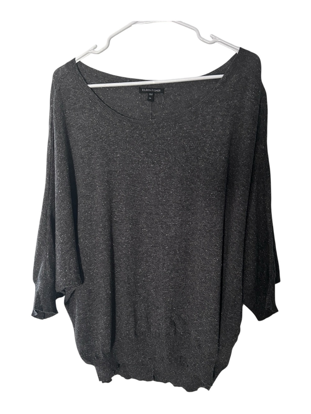 EILEEN FISHER Sweater Wool Silk Slub Knit Boat Neck Dolman Sleeve H13